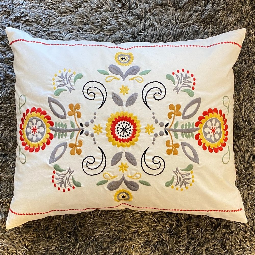 LIKE NEW Embroidered Floral Oversized Accent Pillow